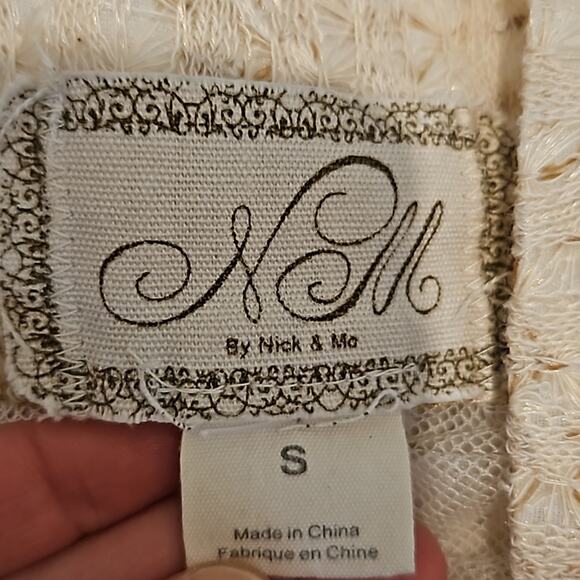 Nick & Mo Lace Open Front Boho Cream Beige Knitted Cardigan - Picture 5 of 8